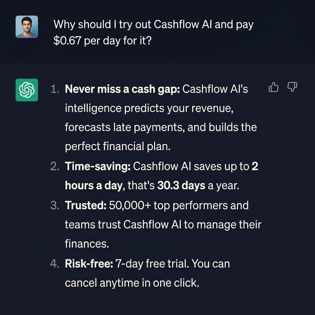 Cashflow AI — Fake ChatGPT Conversation Ad