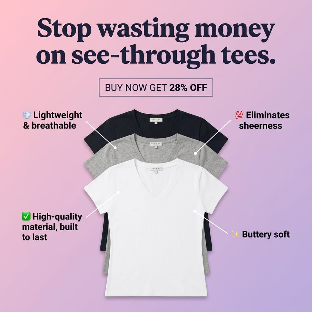 Thredline Essential Tees — Pain-Point Benefit Callout Ad