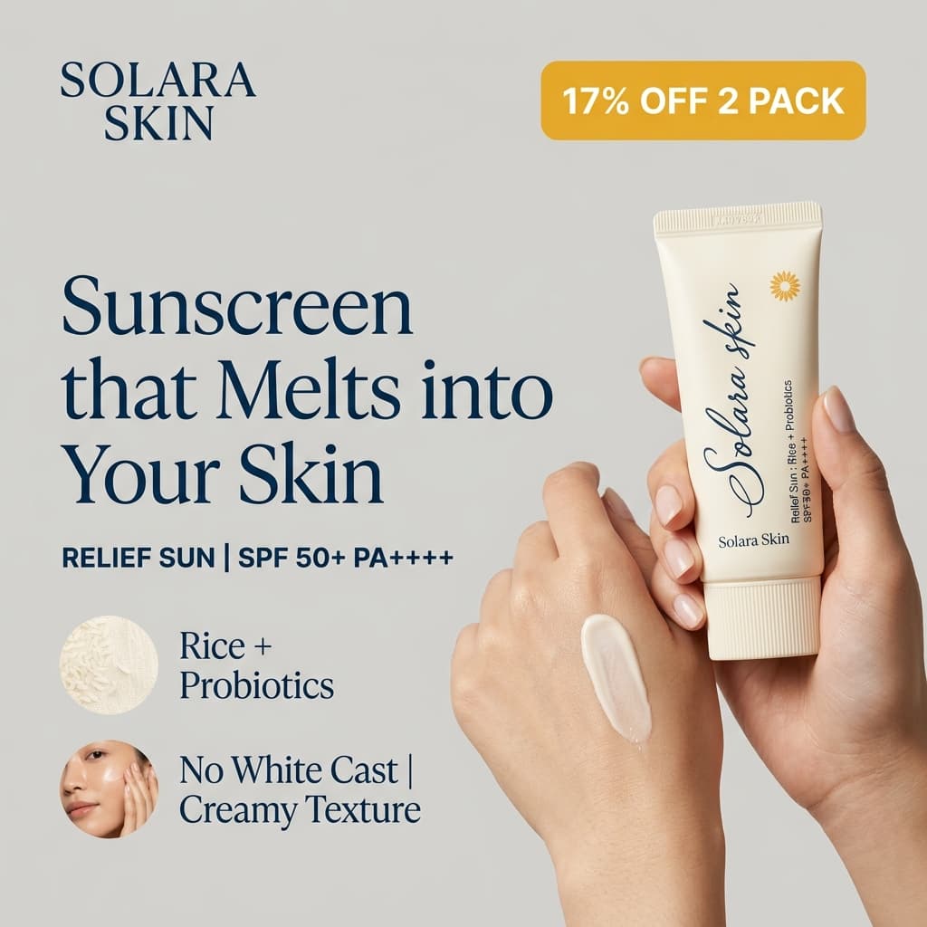 Solara Skin Relief Sun SPF 50+ — K-Beauty Product Hero Ad