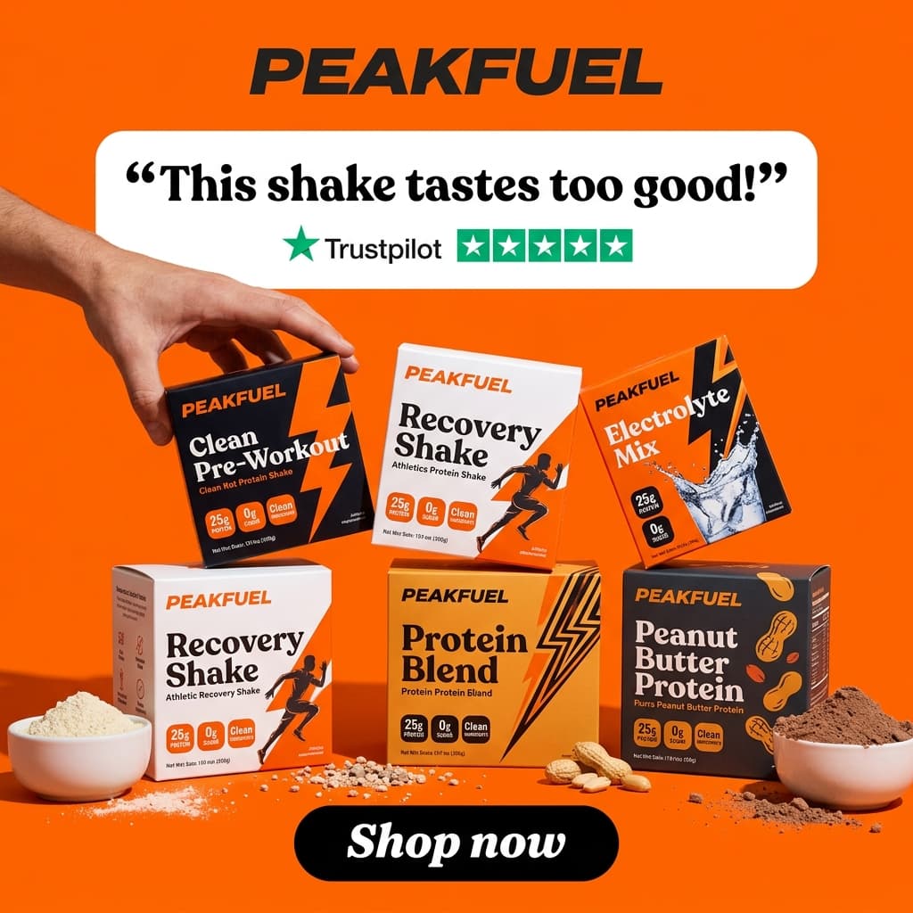 Peakfuel Product Lineup — Social Proof Ad with Trustpilot Review