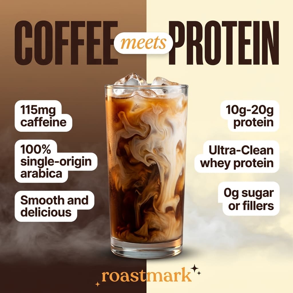 Roastmark "Coffee Meets Protein" — Split-Concept Iced Coffee Ad