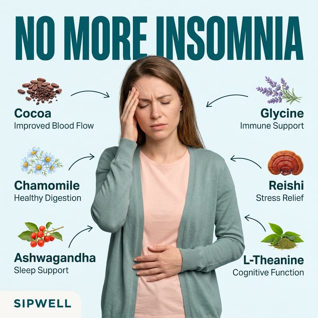 Sipwell "No More Insomnia" — Ingredient Ring Around Model Ad