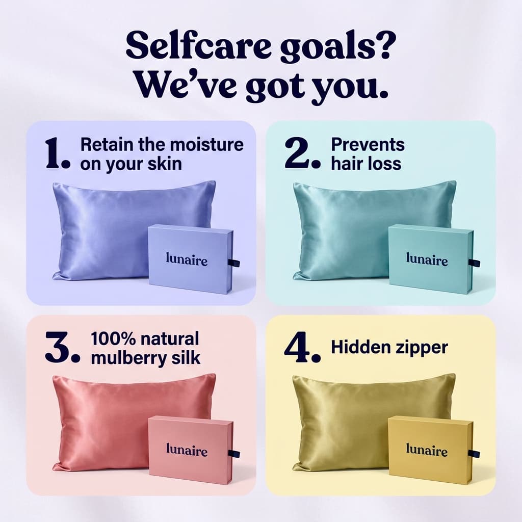 Lunaire "Selfcare Goals" — 2x2 Color Grid Benefits Ad