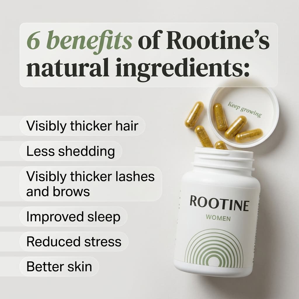 Rootine 6 Benefits — Natural Hair Supplement Feature Ad