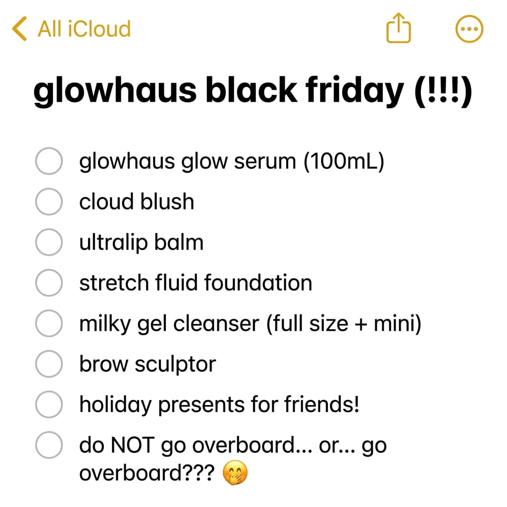 Glowhaus Black Friday — iPhone Reminders Shopping List Ad