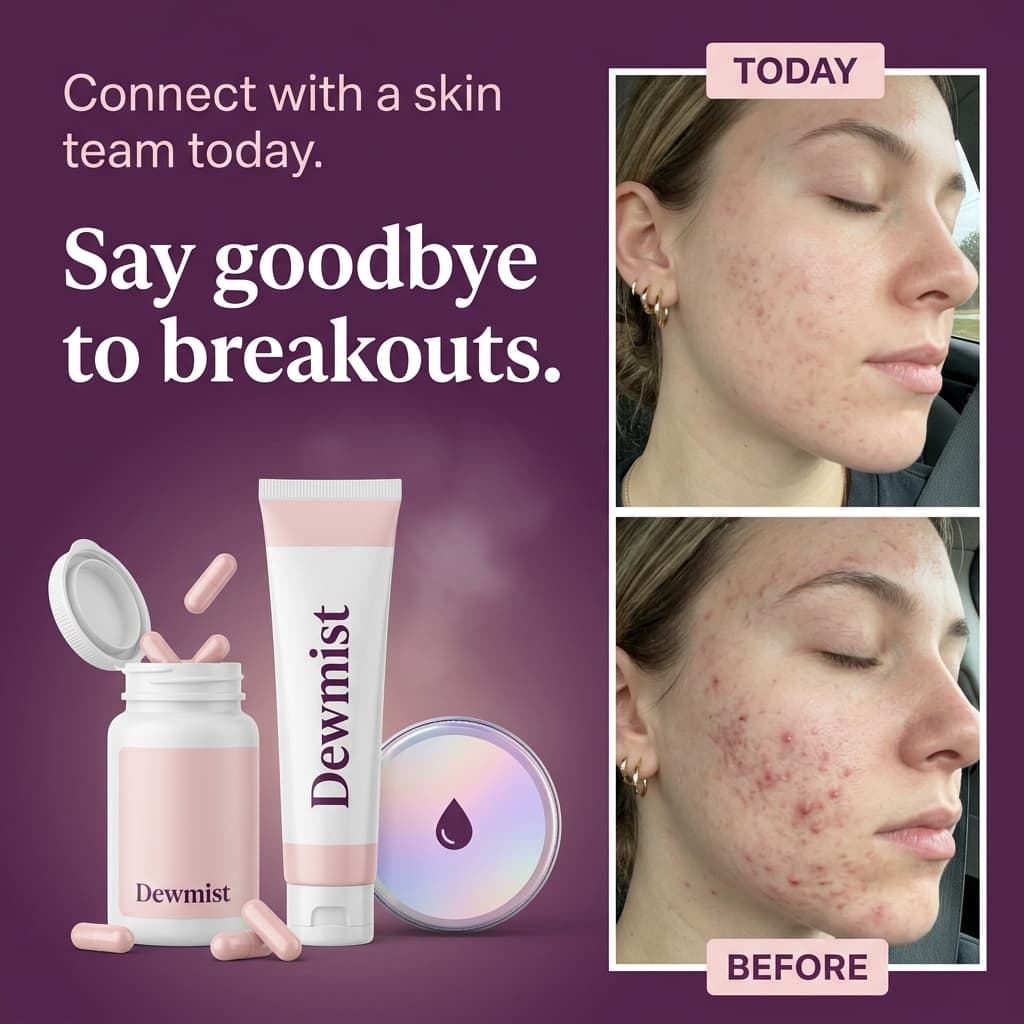 Dewmist "Say Goodbye to Breakouts" — Before & After Telehealth Ad