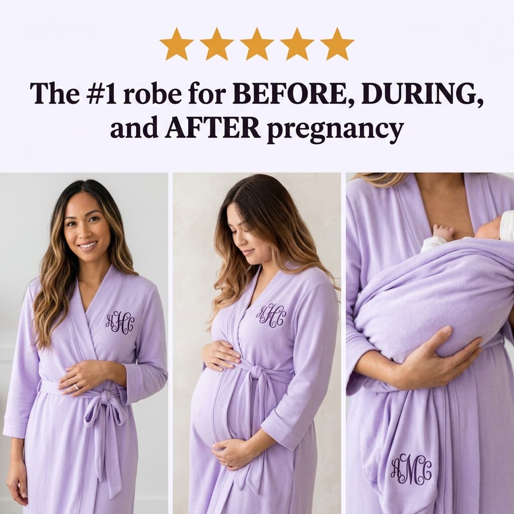 Maeven Maternity Robe — Before/During/After Triptych Ad