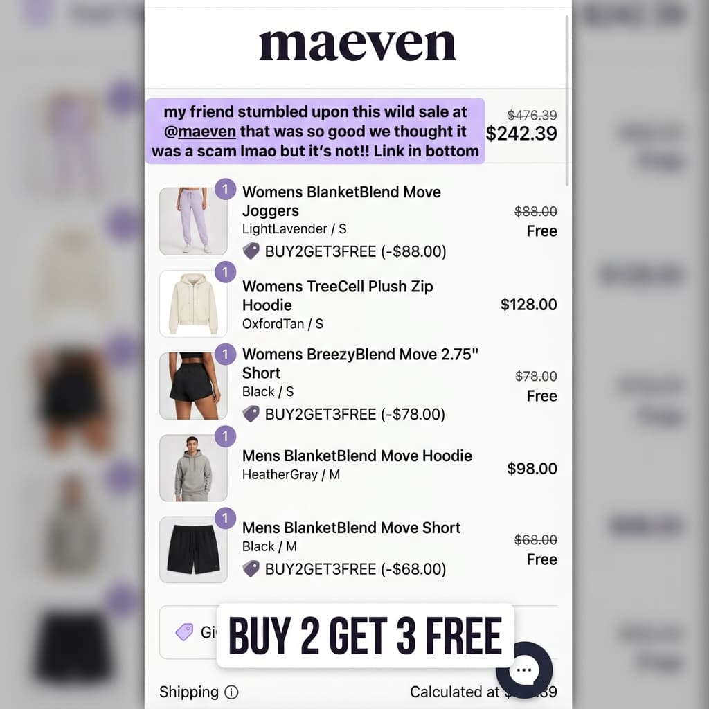 Maeven Buy 2 Get 3 Free — Cart Screenshot UGC Ad
